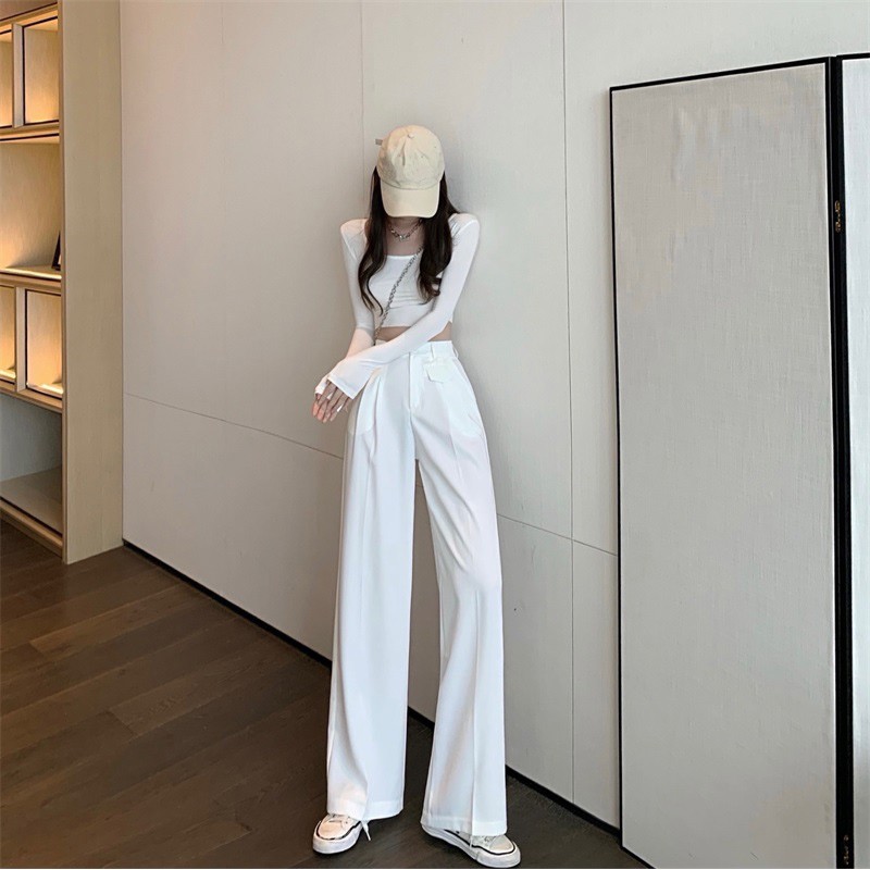 Quần eo cao phù hợp với quần lửng nữ mùa xuân và mùa hè rộng rãi màn hình mỏng dọc sinh viên thẳng đứng thẳng chân về ph | BigBuy360 - bigbuy360.vn