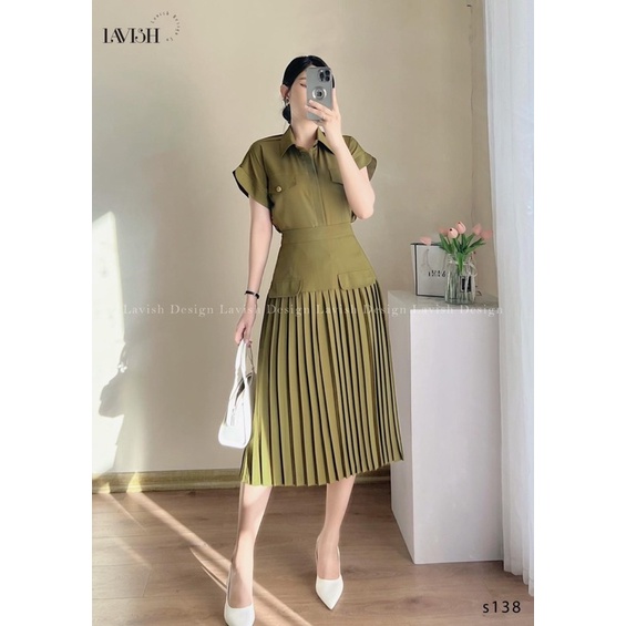 set bộ dập ly màu rêu dập ly 2 túi tay liền dáng dài