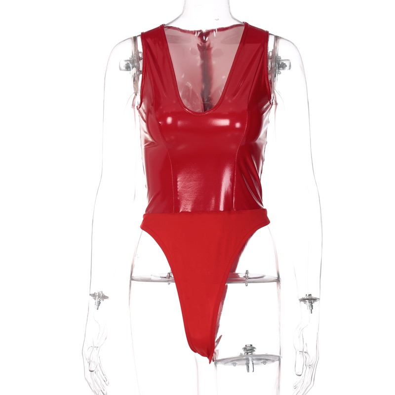 Bodysuit da PU cổ chữ V khoét sâu có khóa kéo cho nữ
 | BigBuy360 - bigbuy360.vn