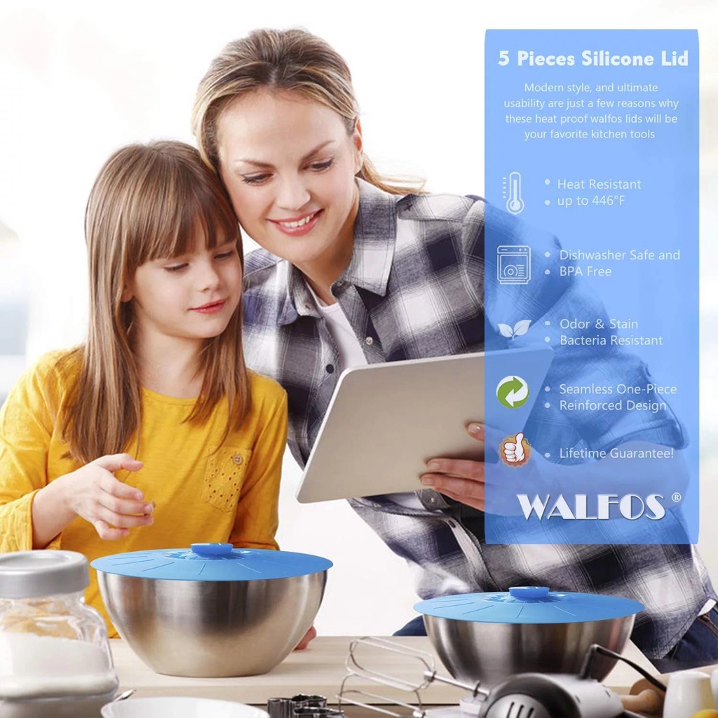 Walfos Food Grade Silicone Bowl Nắp cốc hút chịu nhiệt Nắp niêm phong