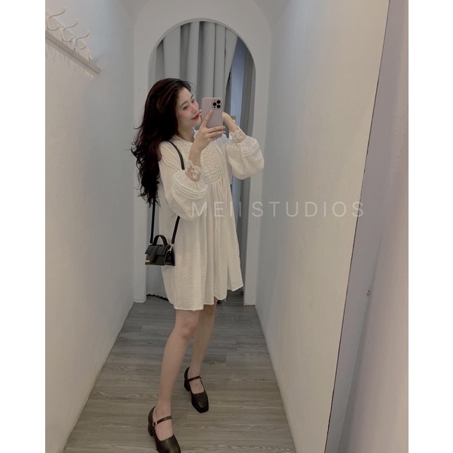 Váy đũi babydoll trắng