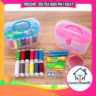 Hộp kim chỉ đa năng nhiều màu, nhiều loại chỉ l Kèm dây đo, kéo cắt chỉ, hộp kim 30 kim, kim băng, kèm cúc áo thay thế