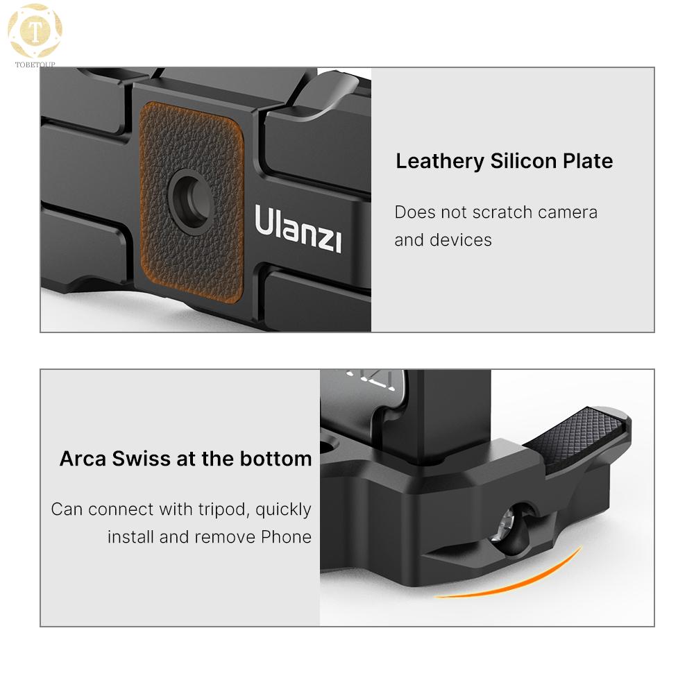 Shipped within 12 hours】 Ulanzi ST-15 2-in-1 Arca-Swiss Quick Release Plate Foldable Phone Holder Clamp Aluminum Alloy with Cold Shoe Mount 1/4 Inch Screw for DSLR ILDC Camera Smartphone Phone Holder [TO]