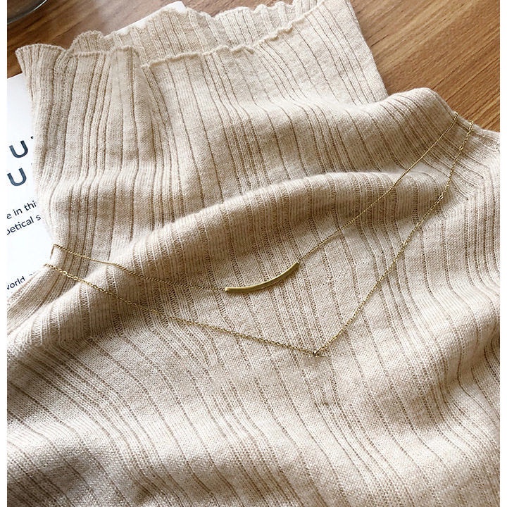 Áo dệt kim tay dài dáng ôm cổ lọ thời trang dễ phối đồ