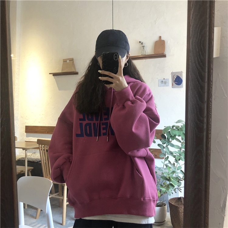 Xiaozhainv Áo hoodie tay dài dáng rộng in hoạ tiết với 3 màu dễ phối đồ sành điệu cho nữ | BigBuy360 - bigbuy360.vn