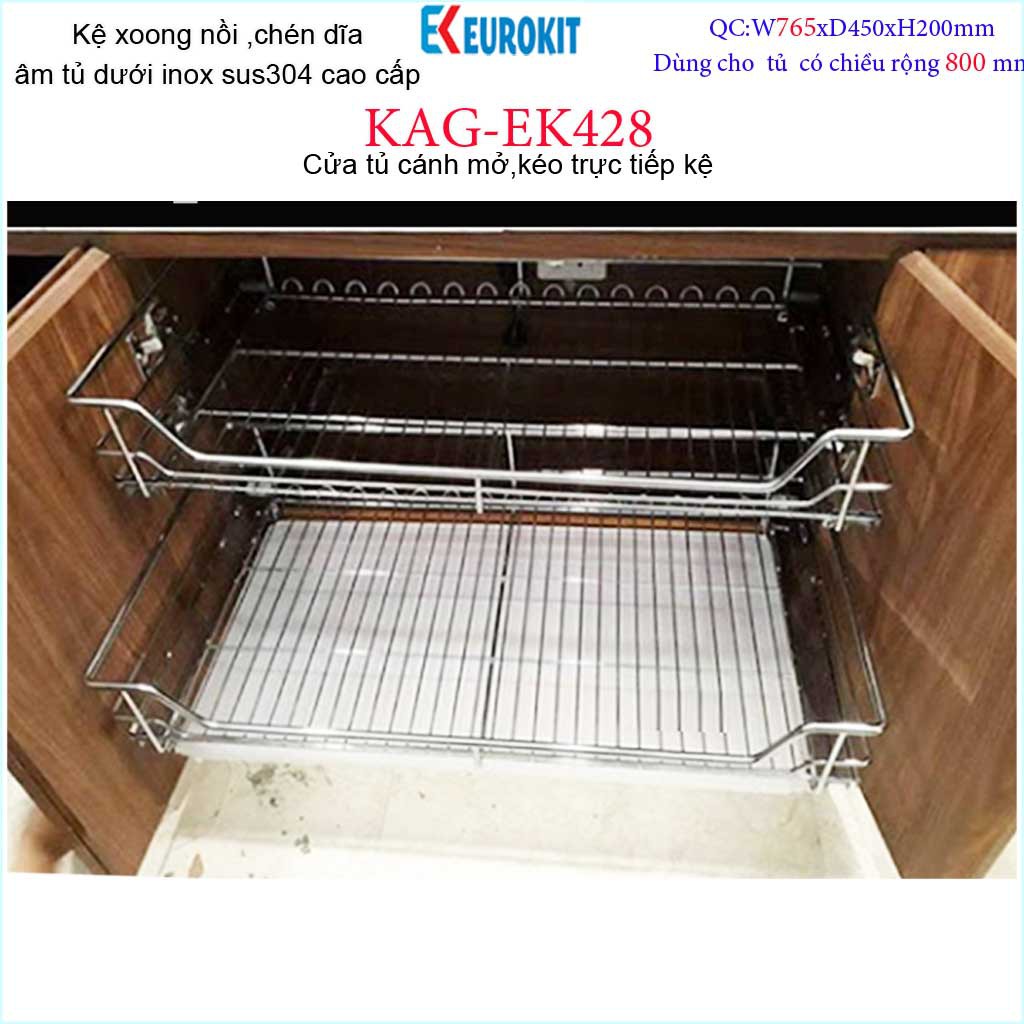 Kệ chén bát xoong nồi Euro âm tủ bếp inox 304, Kệ đa năng ray kéo tủ bếp dưới 80cm KAG-304EK428, khuyến mãi phí lắp đặt