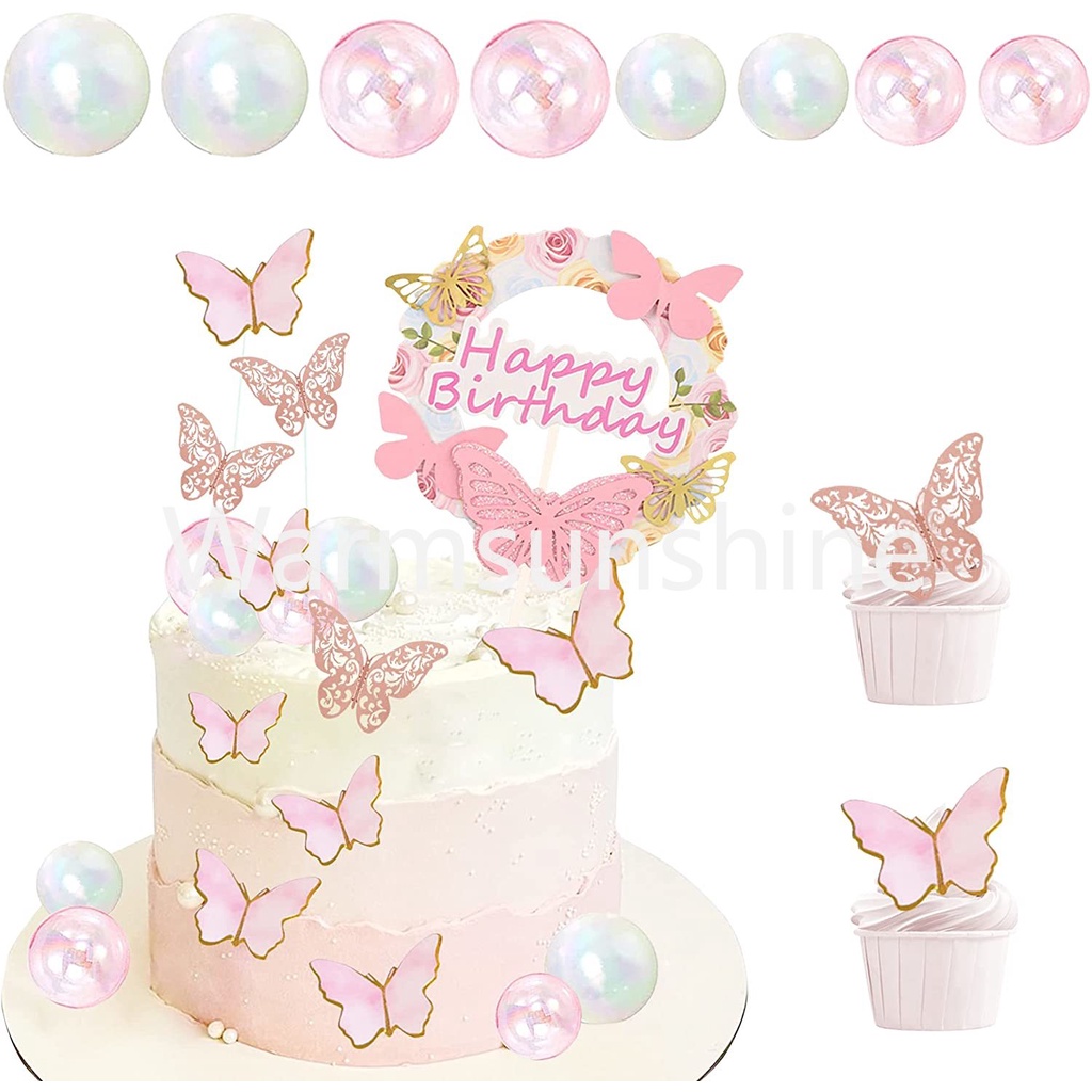Set 31 Phụ Kiện Trang Trí Bánh Kem Hình Bướm Dễ Thương