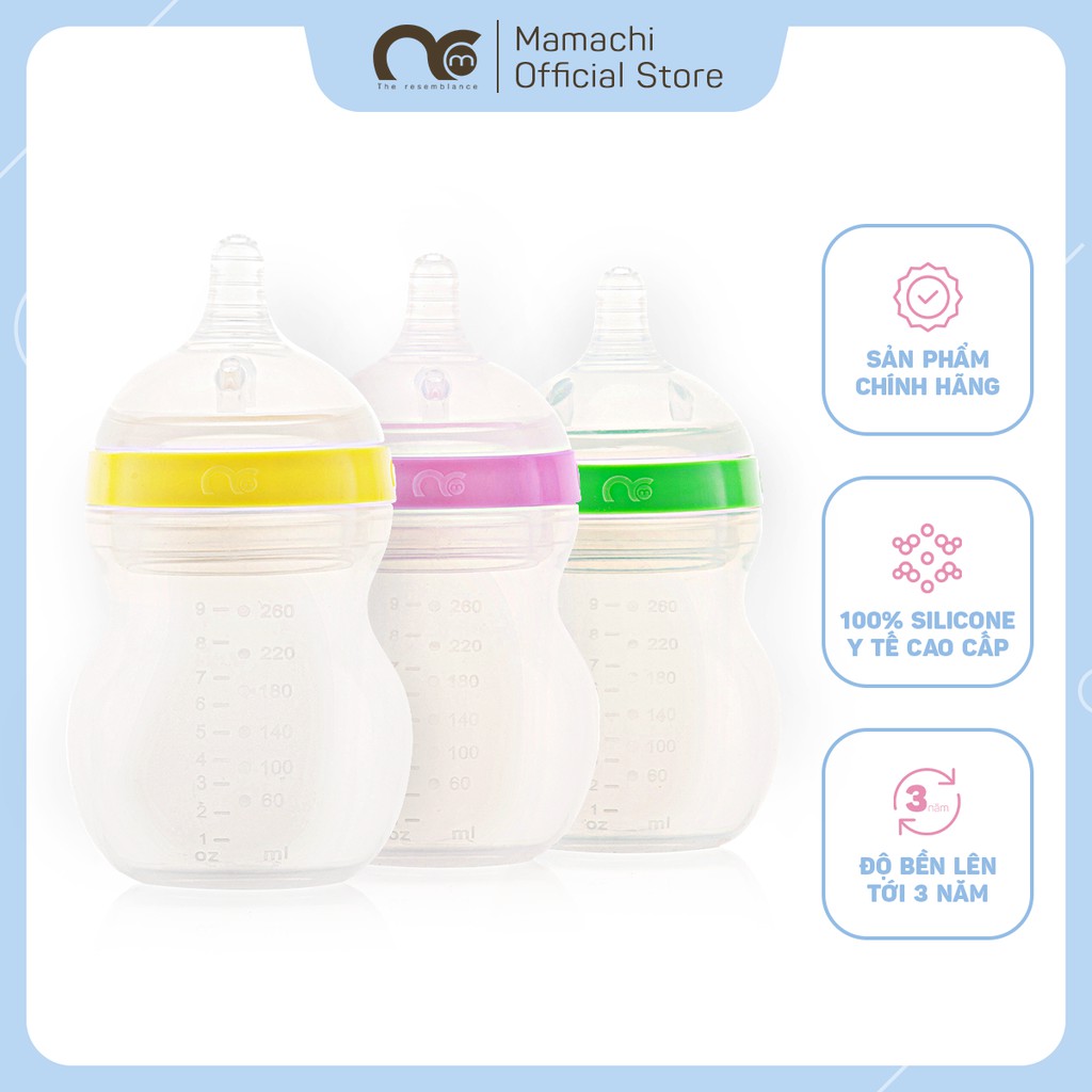 Bình sữa Mamachi chất liệu Silicone y tế 100% ( 260ml)