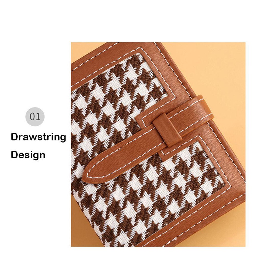 Ví Ngắn Cầm Tay Bằng Da Canvas Đính Khóa Họa Tiết Houndstooth Đơn Giản Kiểu Hàn Quốc Cho Nữ
