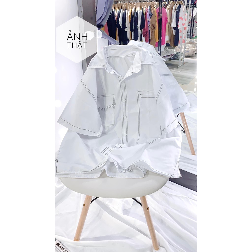 Sơ mi chỉ nổi ô vuông KA Closet chất thô dầy from dài rộng, unisex nam nữ mặc được, phong cách Hàn quốc, hot