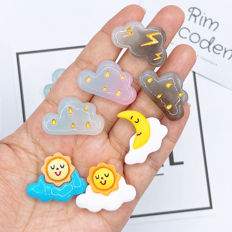 Charm đám mây, mặt trời, mặt trăng, dùng trong trang trí ốp lưng điện thoại, tủ lạnh, chai nước