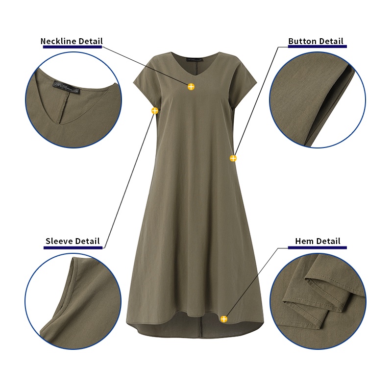 Đầm Zanzea ngắn tay cổ chữ v form rộng phong cách cổ điển thanh lịch dành cho nữ