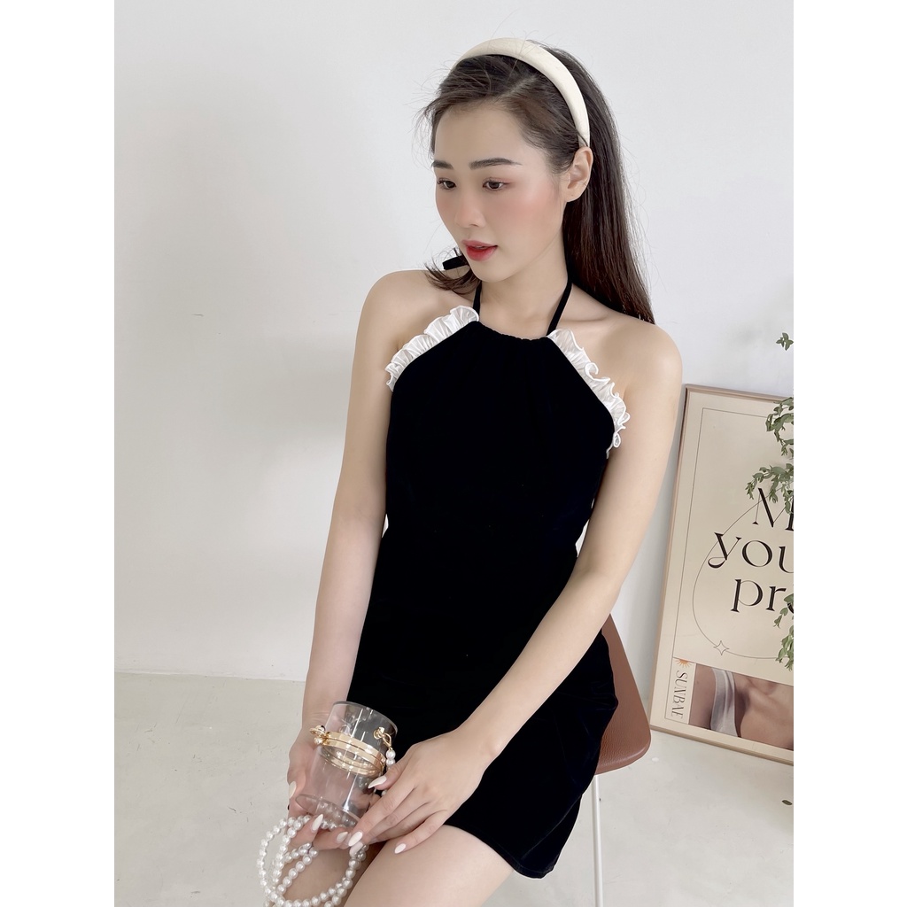 Đầm cổ yếm HEYBEE chất liệu nhung cổ phối bèo siêu xinh (2 màu) - GEMMA DRESS HT717. | BigBuy360 - bigbuy360.vn