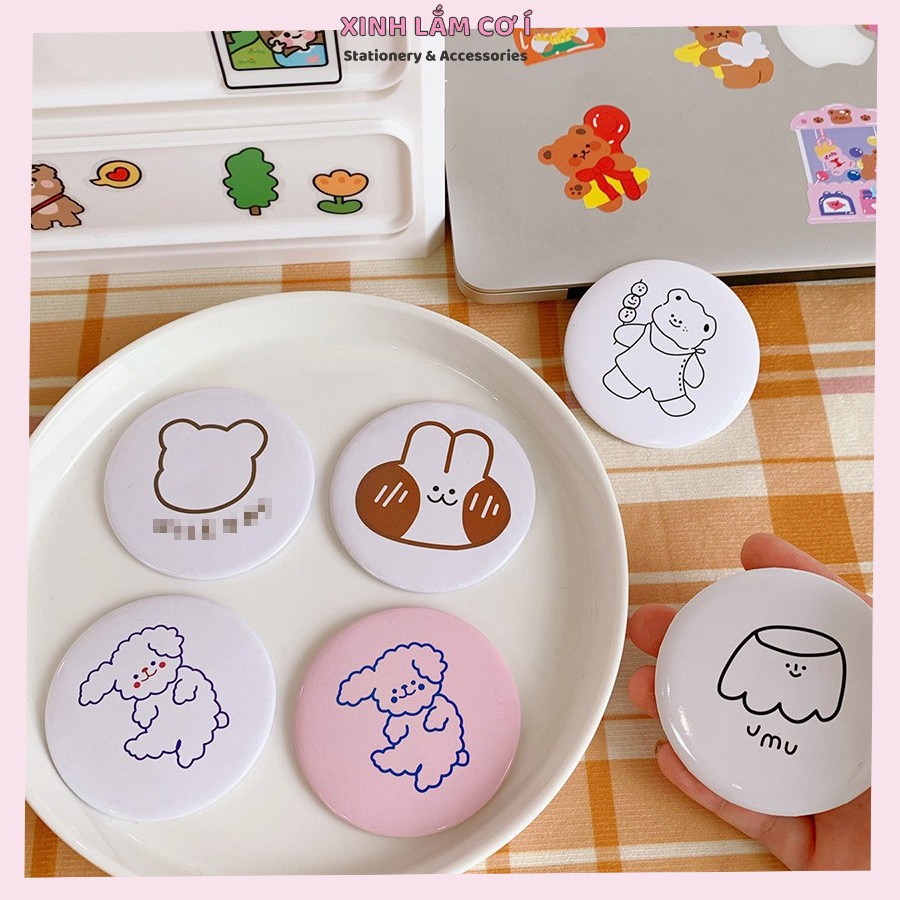 Gương Trang Điểm Mini Siêu Cute Viền Kim Loại Cầm Tay Bỏ Túi Hàn Quốc Tiện Lợi [Xinh Lắm Cơ Í]