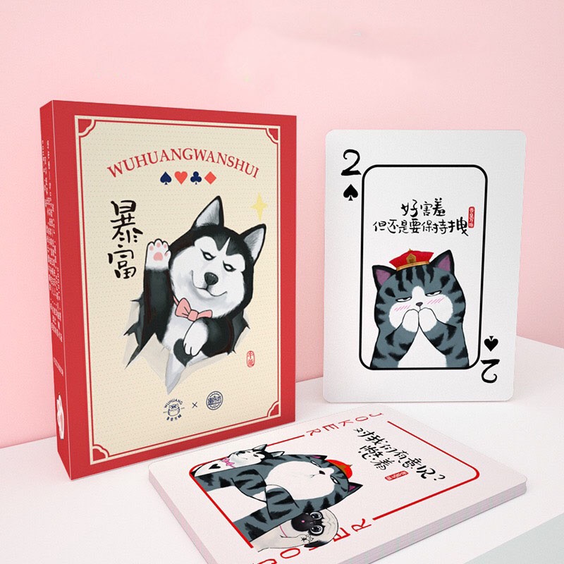 Bộ bài tây 52 lá in hình chó mèo quàng thượng biểu cảm dễ thương, ngộ nghĩnh - Ráp