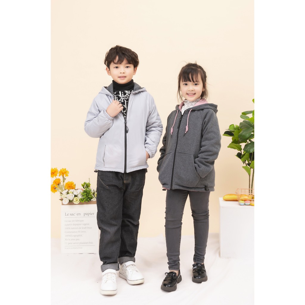 Áo Khoác Gió Trẻ Em Phối Nỉ Hoodie  Mặc Được 2 Mặt Thời Trang Cao Cấp XƯỞNG HIPP VNXK, GTE2M