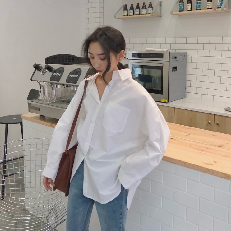 Áo Sơ Mi Trắng Tay Dài Dáng Rộng Thiết Kế Mới Thời Trang Mùa Xuân Theo Phong Cách Hàn Quốc Cho Nữ