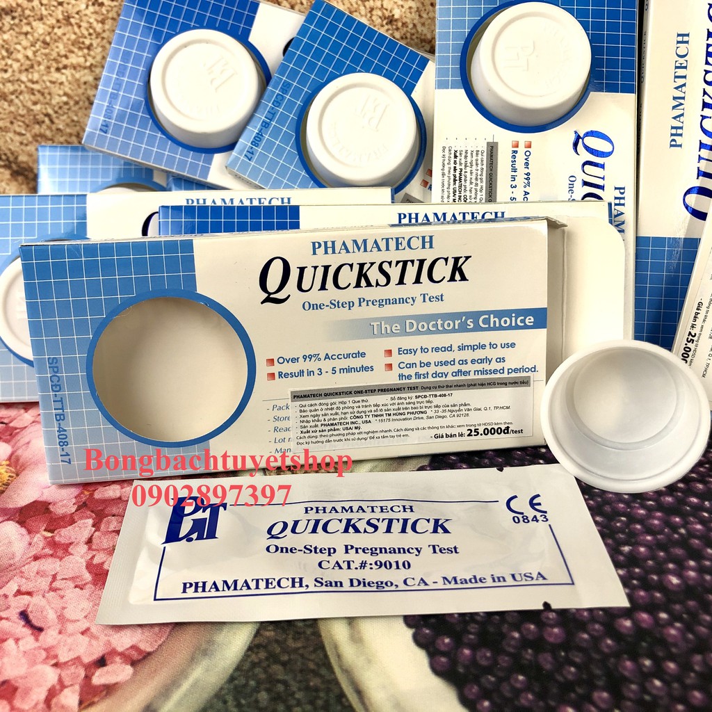 Combo 10 Que thử thai Quickstick - Que thử thai Quickstick chính hãng Công Ty PHAMATECH sản xuất tại Hoa Kỳ