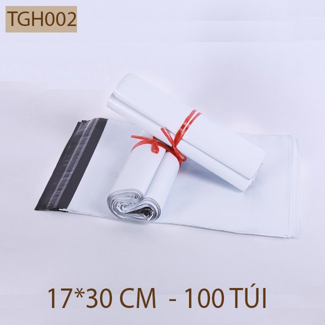 (17x30cm)100 túi gói hàng màu Trắng túi nilon bọc hàng niêm phong chống bóc TGH002