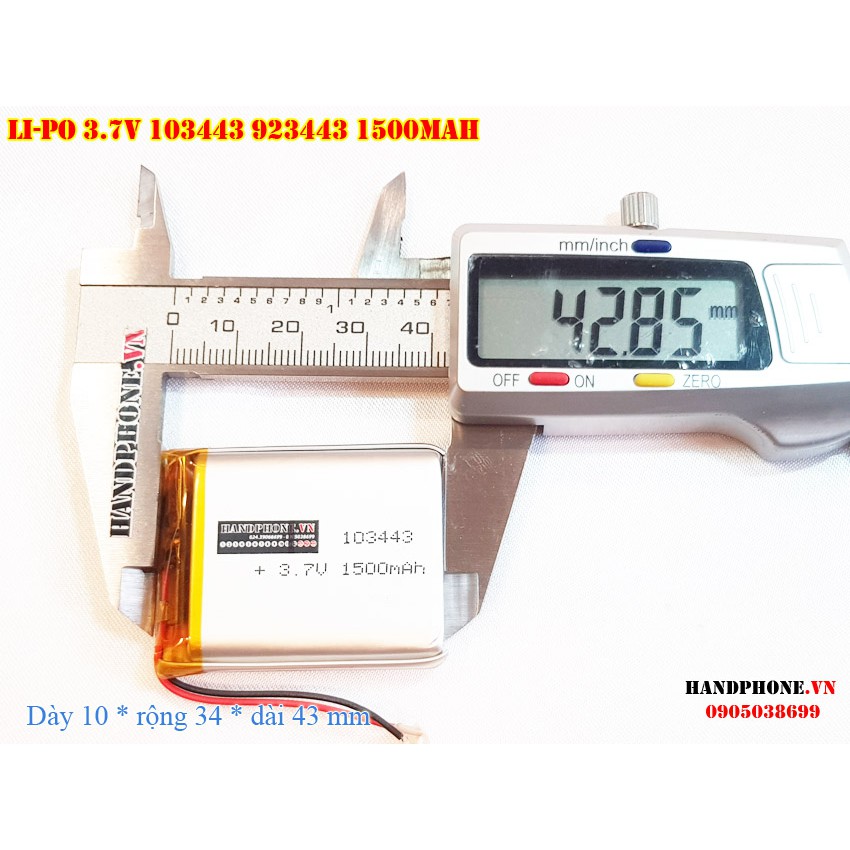 Pin Li-Po 3.7V 1500mAh 103443 923443 (Lithium Polymer) cho loa Bluetooth, máy trợ giảng, Máy đo, Camera, POS