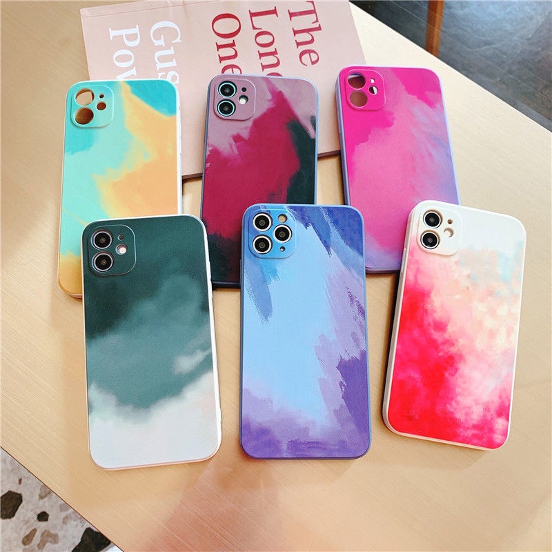 Ốp lưng điện thoại màu nước siêu mỏng dễ thương cho iPhone 11 Pro Max SE X XS max XR X 8 7 Plus Vỏ bảo vệ máy ảnh