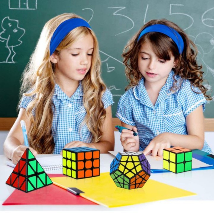 Combo 5 Khối Rubik Sticker Viền Đen Qiyi 2x2 3x3 Skewb Megaminx Pyraminx. Rubic 3x3 Hàng Đẹp Xoay Trơn