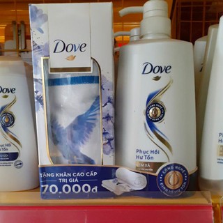kem xả Dove phục hồi tóc hư tổn 620g (653ml ) tặng kèm khăn cao cấp trị giá 70k