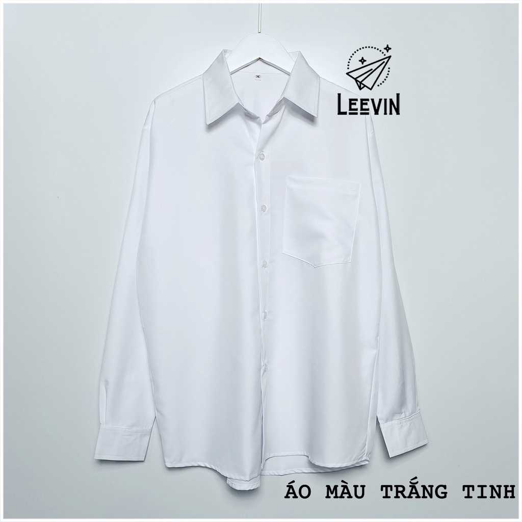 Áo Sơ Mi Dài Tay Nam Nữ Trơn Vải Hàn Basic Màu Trắng Và Đen - Kiểu sơ mi nam nữ Form rộng Hàn Quốc Leevin Store | BigBuy360 - bigbuy360.vn