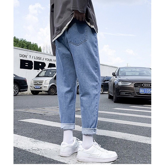 Quần jean nam baggy ống rộng 2021 - quần bò xanh trơn basic ống suông hàn quốc SR - 01 | BigBuy360 - bigbuy360.vn