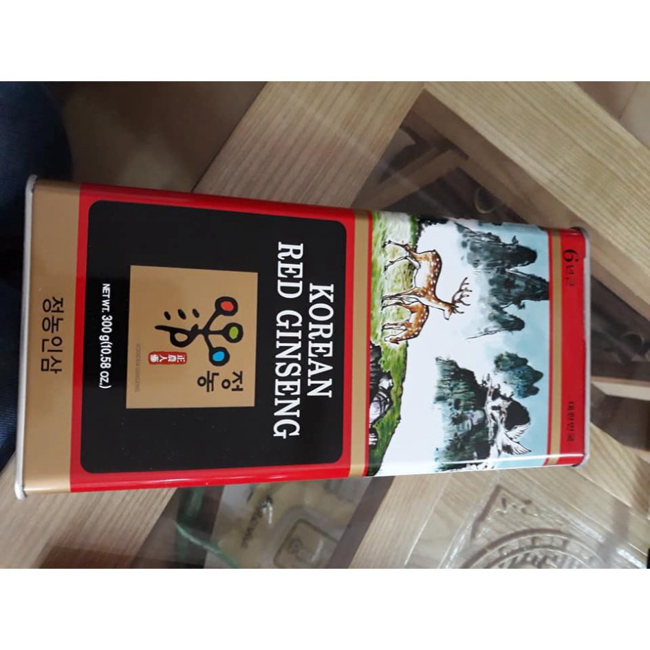 Hồng sâm khô nguyên củ 6 năm tuổi, hộp thiếc cao cấp (300gr) Hàn Quốc, hsd 2022