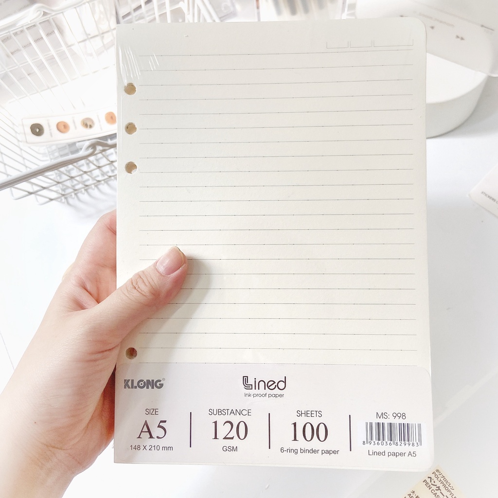 Giấy refill ruột binder A5/B5/A4 120GSM Klong Cho Sổ Còng Chấu 200 Trang