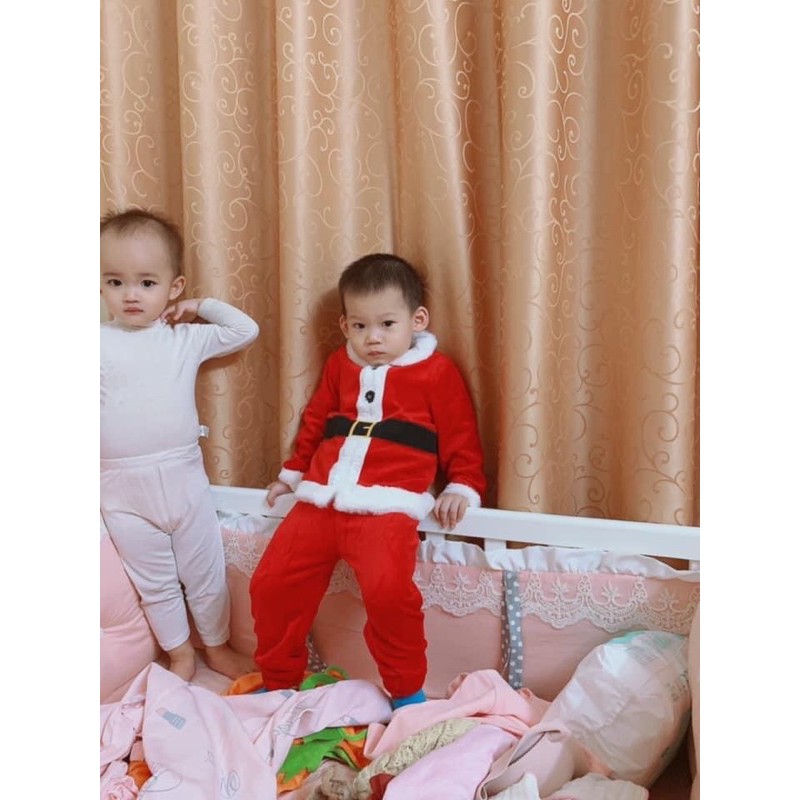 Set quần áo ông già Noel kèm mũ- nỉ băng lông siêu ấm cho bé