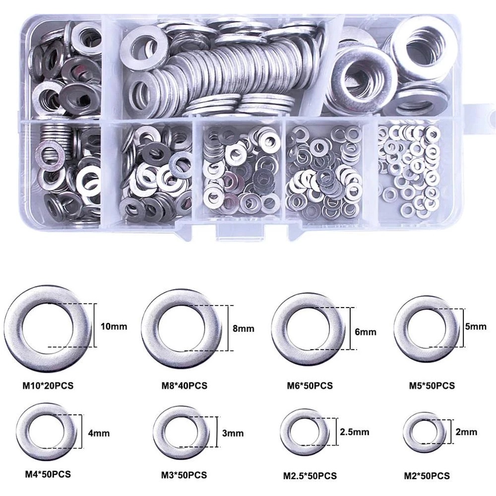 Set 360 Vòng Đệm M2 M2.5 M3 M4 M5 M6 M8 M10 Bằng Thép Không Gỉ Chuyên Dụng