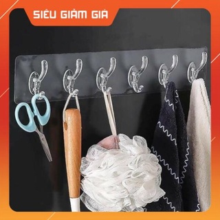 Móc dán tường trong suốt 6 nhánh treo dính siêu chắc, Vỉ 6 móc treo dán tường siêu chắc chắn