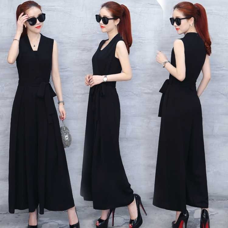 Bốn màu tùy chọn đi kèm show diễn-jumpsuit nữ voan hoa phiên bản Hàn Quốc của bộ đồ quần ống rộng cạp caoO