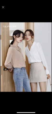 Áo sơ mi cổ vest chất liệu voan lụa tay dài