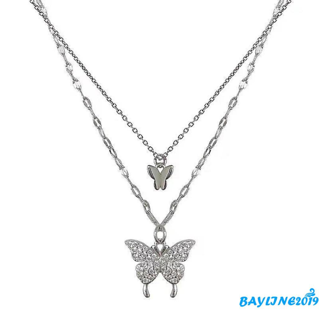 Dây chuyền hai lớp mặt hình bướm đính đá thời trang dành cho nữ