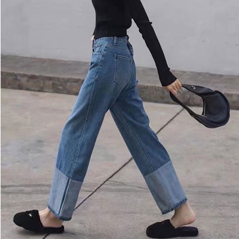 Daduhey Quần jean lưng cao ống rộng dáng suông thời trang hè phong cách Hàn Quốc cho nữ