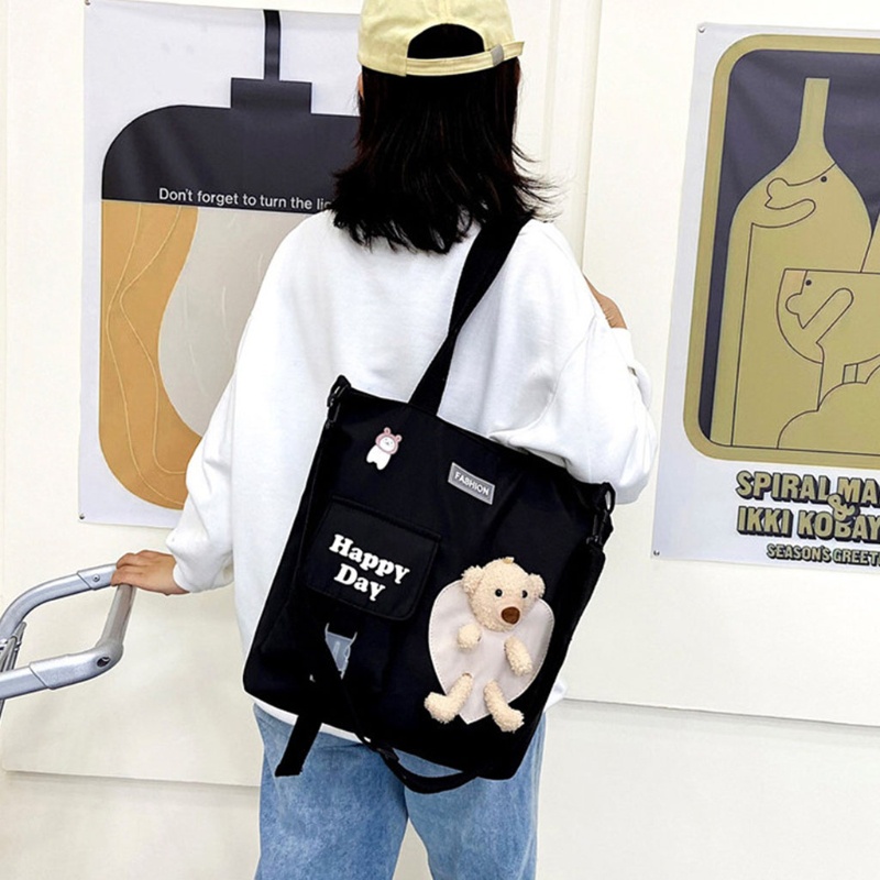 Túi Xách Đeo Vai Bằng Vải Bạt Hình Gấu Bông Dễ Thương Thời Trang Cho Nữ