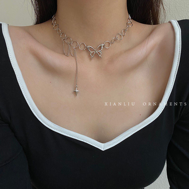 Vòng cổ Mặt Bướm Phối Tua Rua Thiết Kế Sang Trọng Đơn Giản