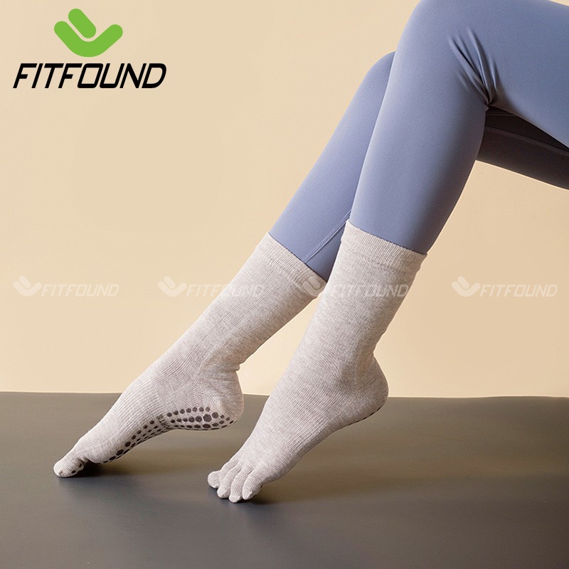 Tất / Vớ Chân Cao Cổ Nữ Freesize 35-39 Tập Yoga Pilates Len Co Giãn Đính Hạt Silicon Chống Trơn Trượt Thấm Mồ Hôi-Mẫu K