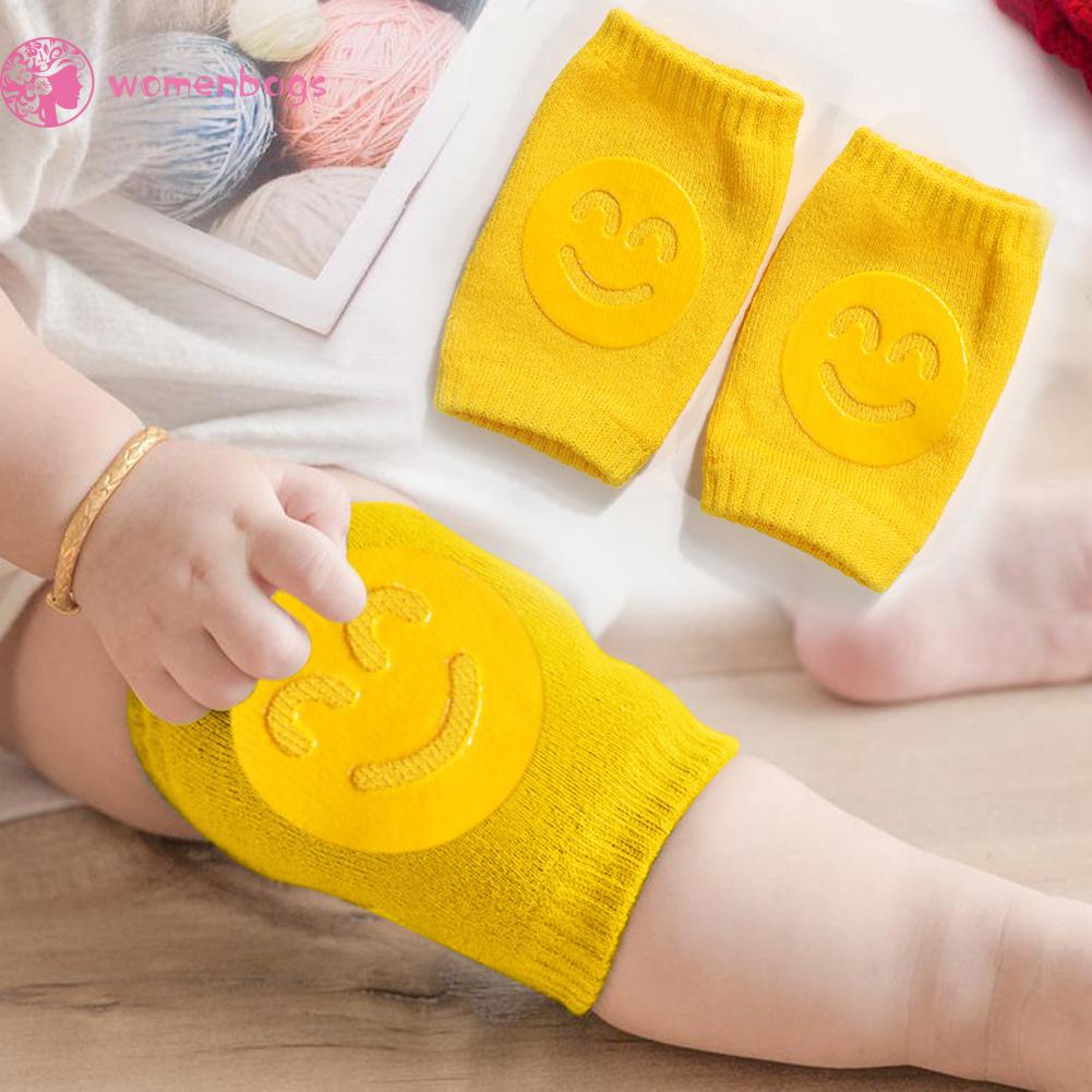 Cặp đệm cotton bọc đầu gối bảo vệ hình mặt cười cho bé sơ sinh khi bò