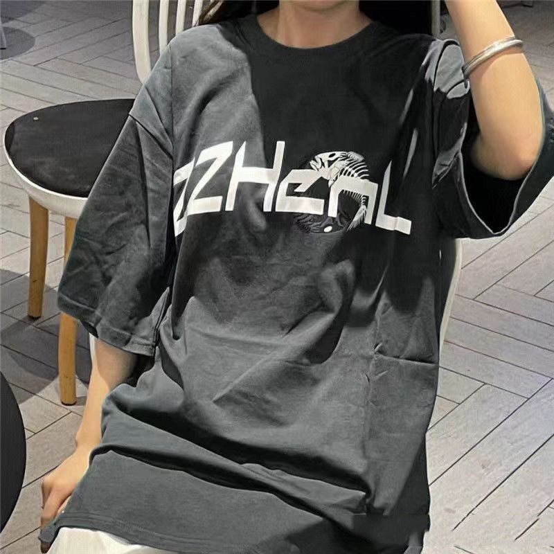 Áo thun FASHMILY 100% cotton tay ngắn cổ tròn dáng rộng thời trang mùa hè phong cách Hàn Quốc cho nữ có size lớn 4XL