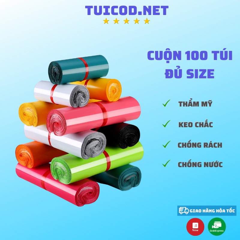 Túi Gói Hàng Cuộn 100 Túi, Túi Đóng Hàng Niêm Phong Đủ Màu - Đủ Size Tự Dính Cao Giá Xưởng