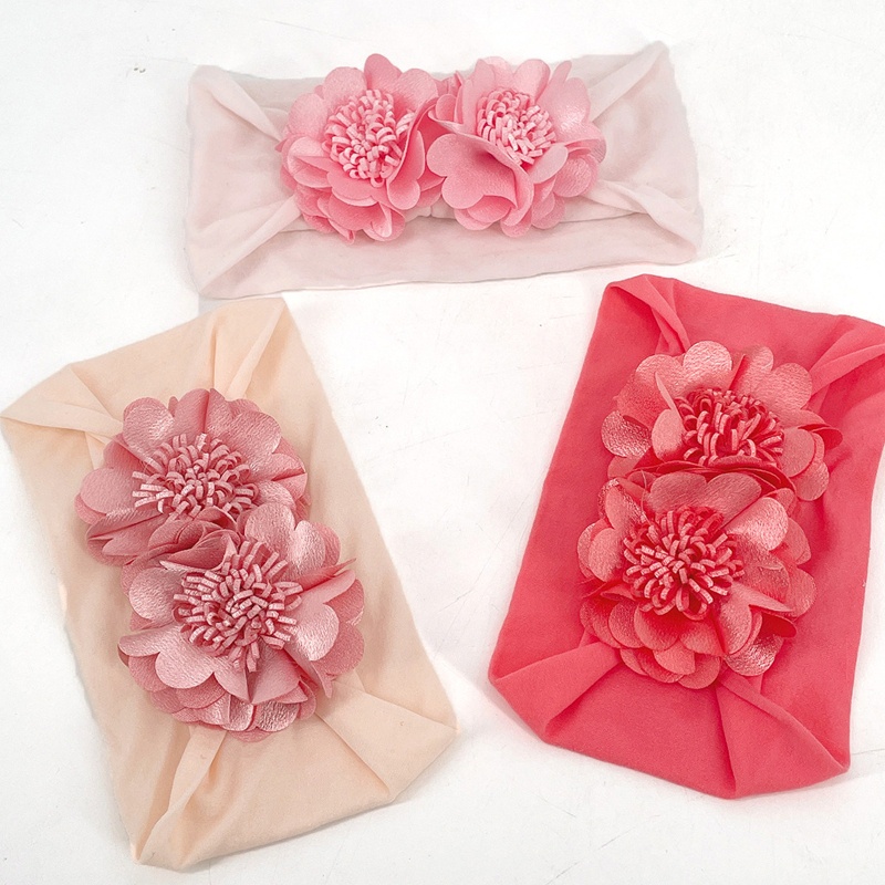 Băng Đô Cài Tóc Bằng Nilon Mềm Co Giãn Đính Hoa Dành Cho Bé Gái