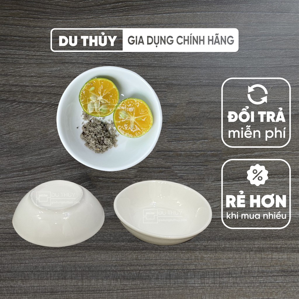 Chén chấm nhỏ đựng muối tiêu chất liệu sứ tráng men kích thước miệng 7.5x cao 1.8 cm, màu trắng của gia dụng Du Thủy