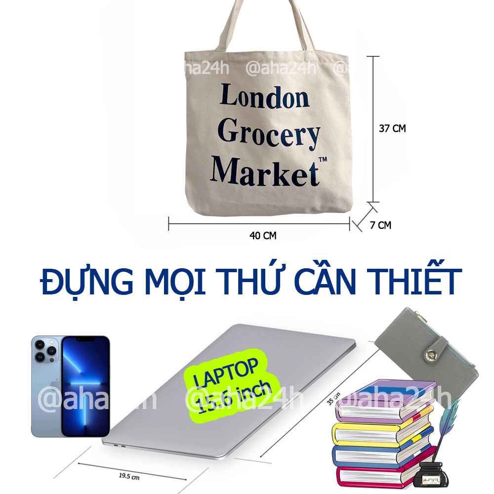 Túi tote vải Canvas phong cách đi học đi chơi hàn quốc giá rẻ in London Grocery Market AH1596