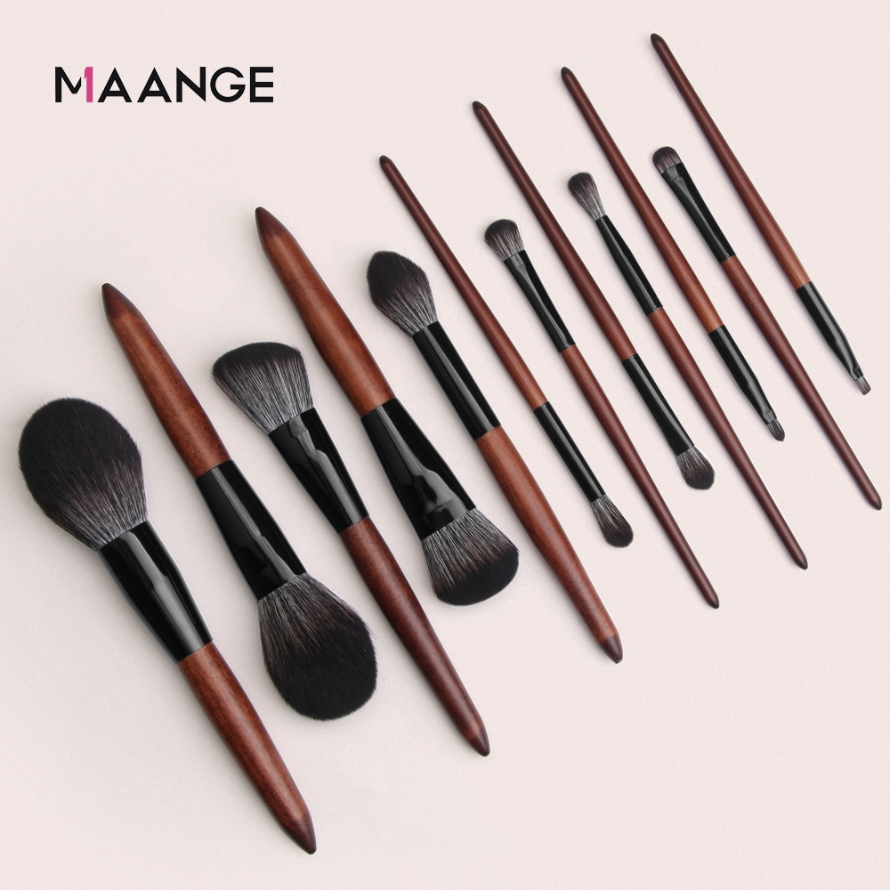 Bộ 15 Cọ Trang Điểm MAANGE Tay Cầm Bằng Gỗ Kiểu Cổ Điển Chuyên Dụng