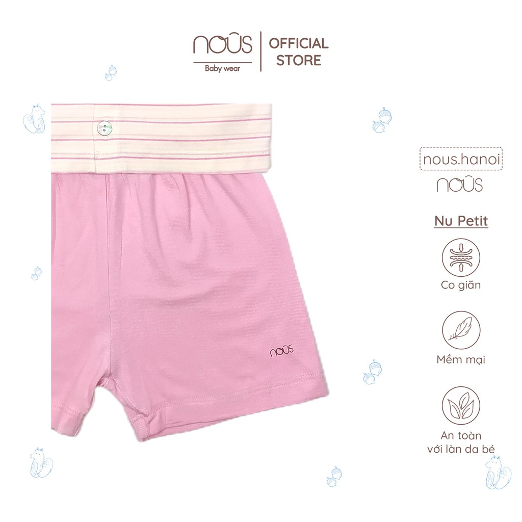 Bộ Quần Áo Cài Thẳng Cộc Nous Kẻ Trắng Hồng Petit (Size 3-6 Tháng Đến 9-12 Tháng)