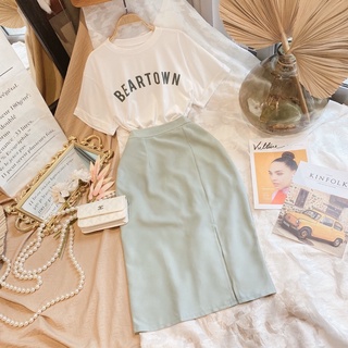 Set áo thun + chân váy bút chì (Set Minty)